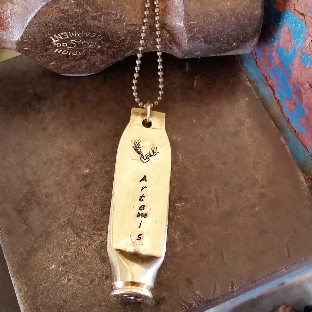 Artemis Greek Goddess Necklace Brass Bullet Casing